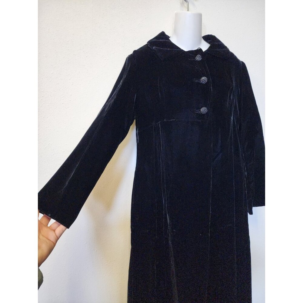 1940s VTG Black Velvet Opera Coat S Grandcoat Vampire Chic Old Hollywood Glamour - Picture 2 of 11